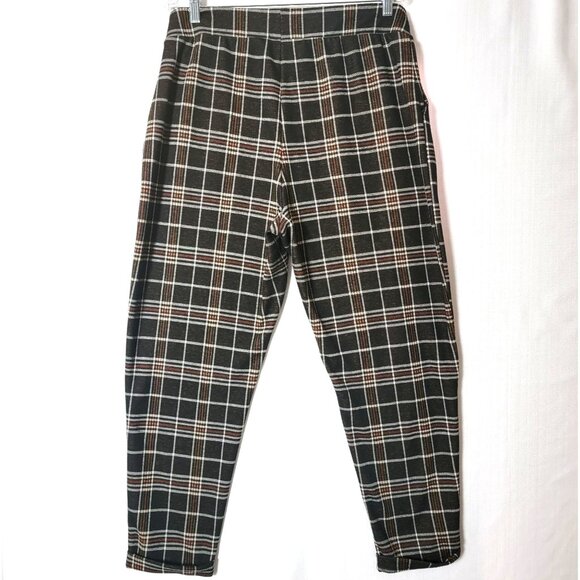 Terra & Sky Womens Casual Pants Plus Sz14W Pull On Elastic Waist Dark Plaid - Picture 1 of 13
